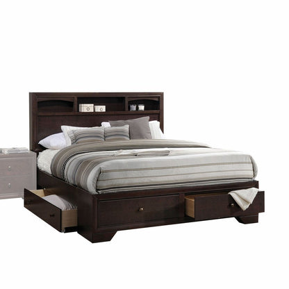 Espresso Solid Wood Queen Bed Frame With Drawers HomeRoots