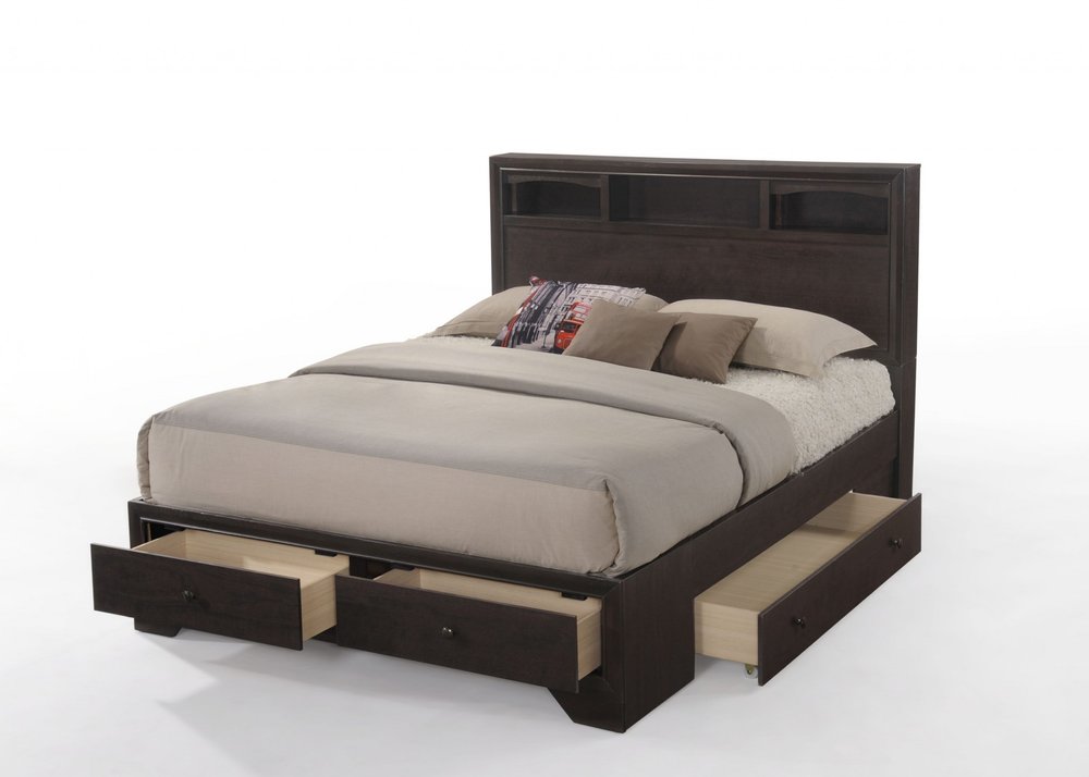 Espresso Solid Wood Queen Bed Frame With Drawers HomeRoots