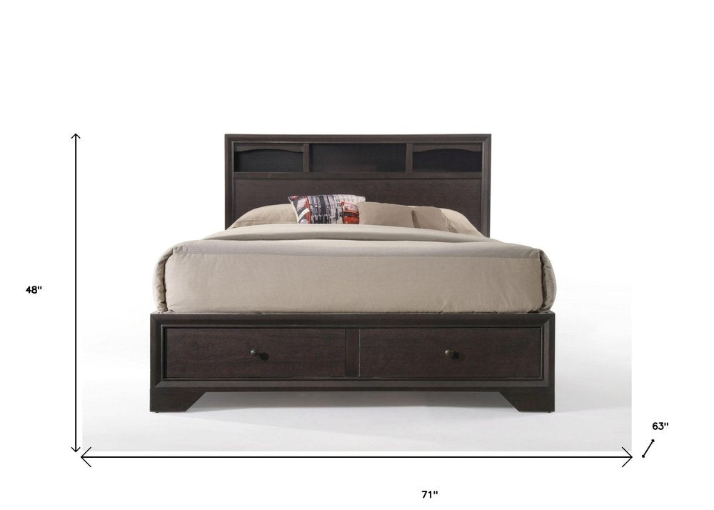 Espresso Solid Wood Queen Bed Frame With Drawers HomeRoots