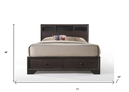 Espresso Solid Wood Queen Bed Frame With Drawers HomeRoots