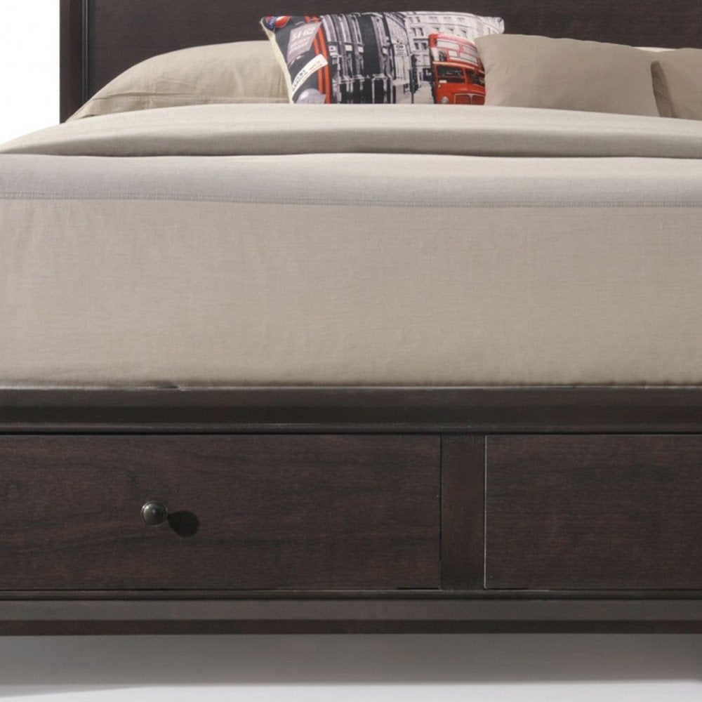 Espresso Solid Wood Queen Bed Frame With Drawers HomeRoots