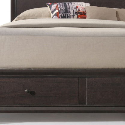 Espresso Solid Wood Queen Bed Frame With Drawers HomeRoots
