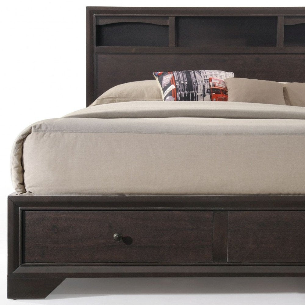 Espresso Solid Wood Queen Bed Frame With Drawers HomeRoots