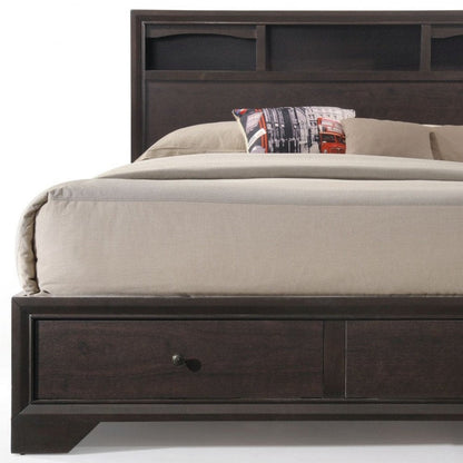 Espresso Solid Wood Queen Bed Frame With Drawers HomeRoots