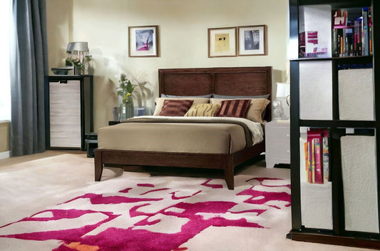 Espresso Inlaid Panels Wood Queen Bed Frame HomeRoots