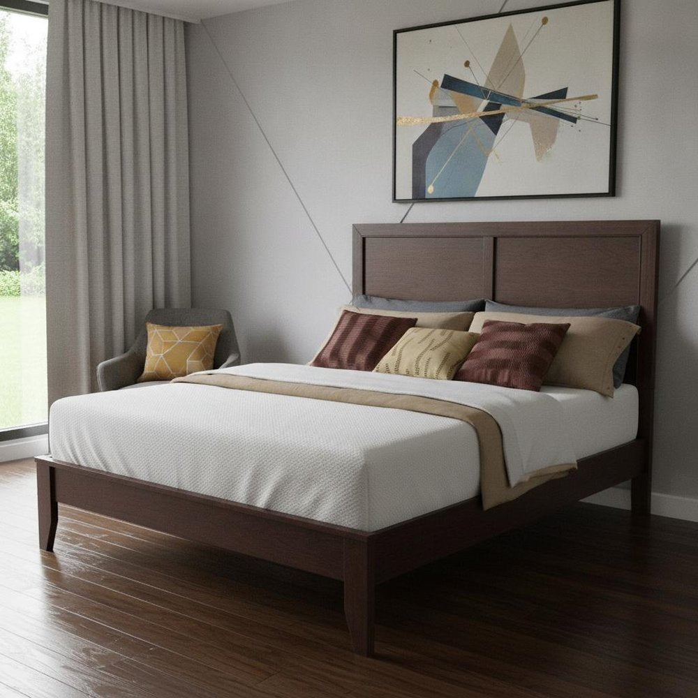 Espresso Inlaid Panels Wood Queen Bed Frame HomeRoots
