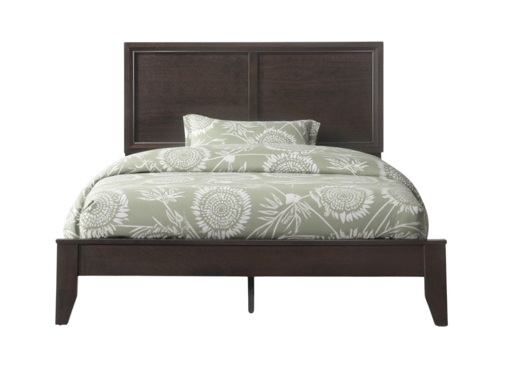 Espresso Inlaid Panels Wood Queen Bed Frame HomeRoots