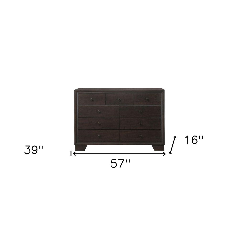 57" Espresso Wood Nine Drawer Double Dresser HomeRoots