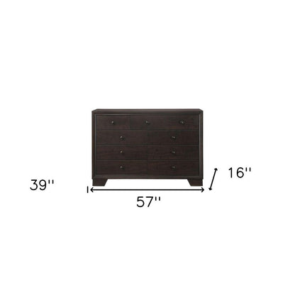 57" Espresso Wood Nine Drawer Double Dresser HomeRoots