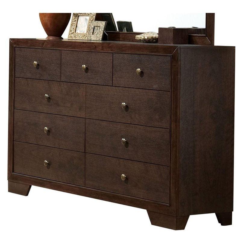 57" Espresso Solid and Manufactured Wood Double Dresser - FurniFindUSA
