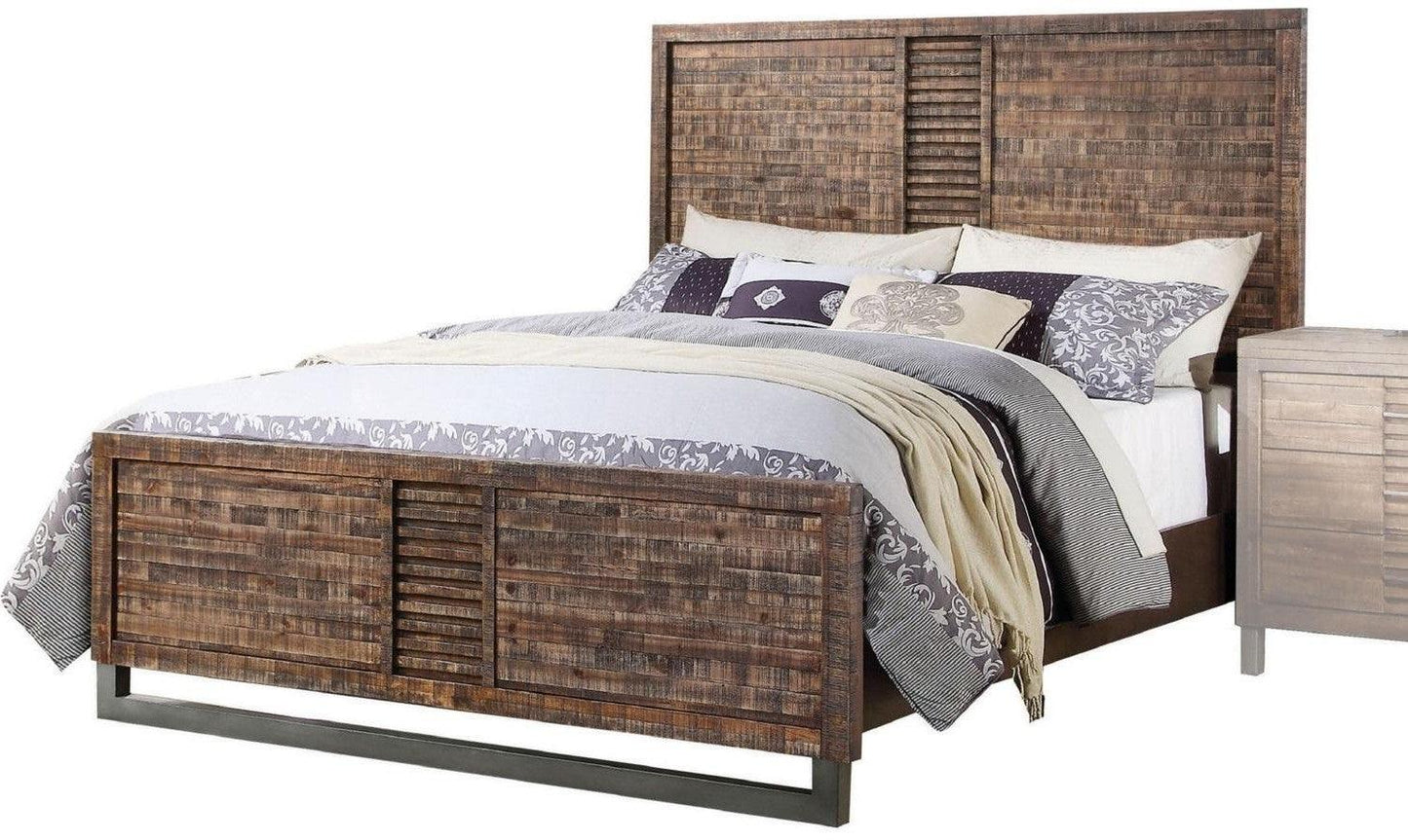 Solid Wood Queen Brown and Black Bed - FurniFindUSA