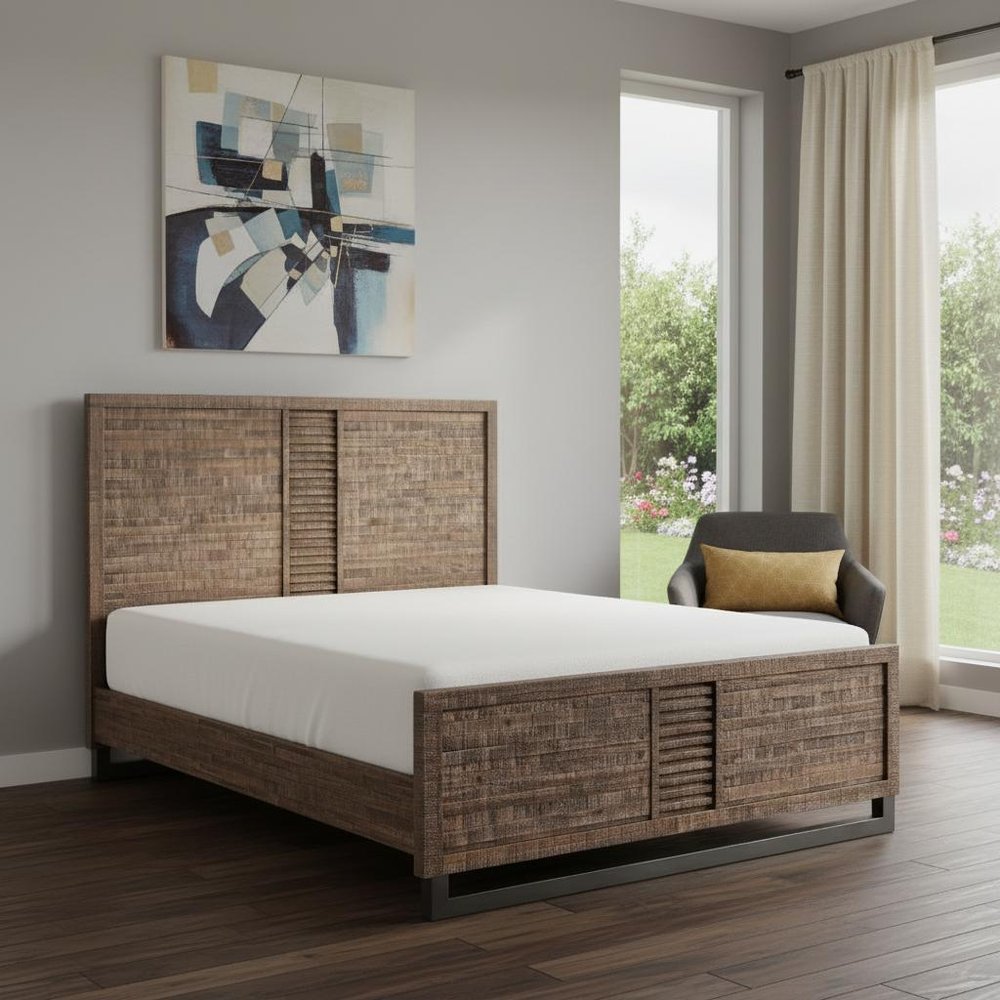 Brown And Black Shiplap Textured Solid Wood Queen Bed Frame HomeRoots