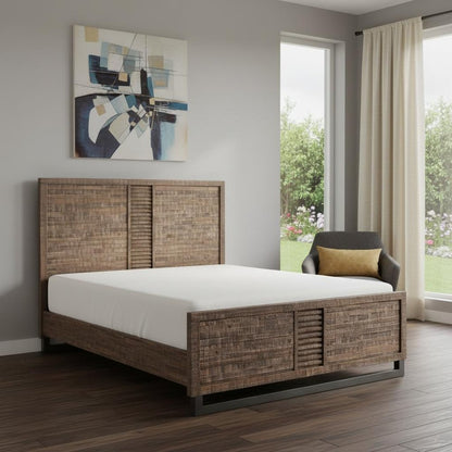 Brown And Black Shiplap Textured Solid Wood Queen Bed Frame HomeRoots