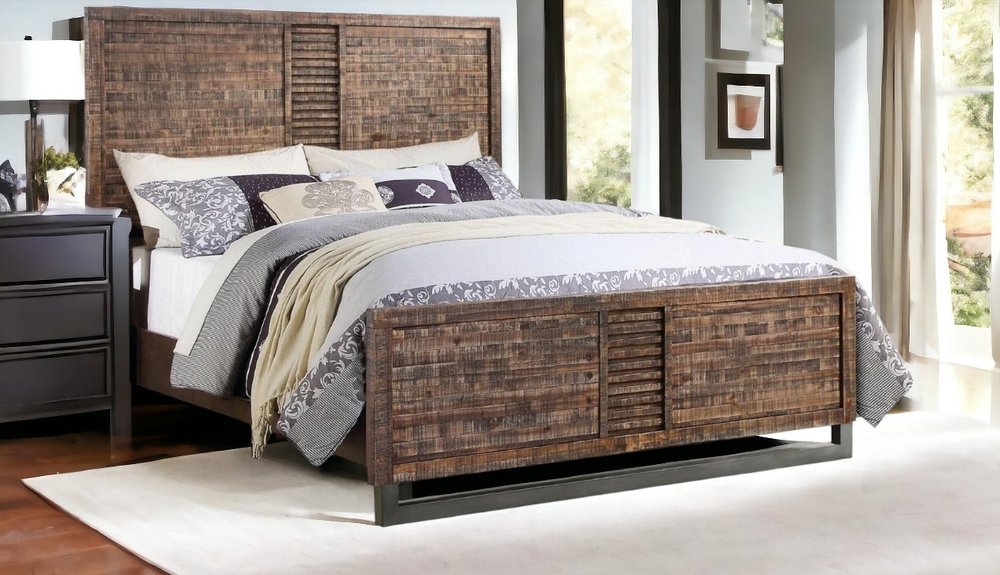 Solid Wood Queen Brown and Black Bed HomeRoots