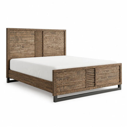 Brown And Black Shiplap Textured Solid Wood Queen Bed Frame HomeRoots