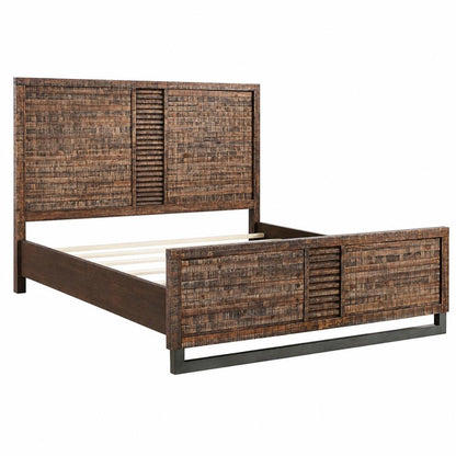 Brown And Black Shiplap Textured Solid Wood Queen Bed Frame HomeRoots