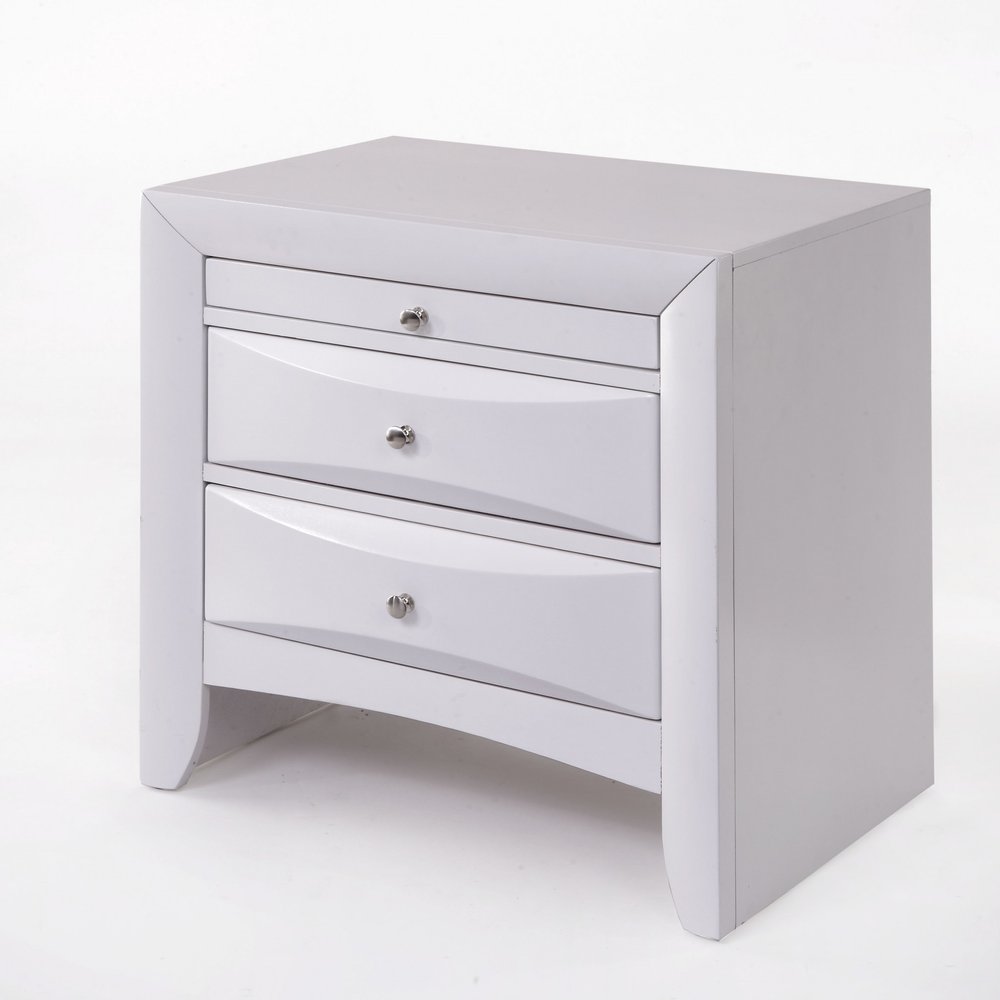 Elegant White 3 Drawer Nightstand — view 6