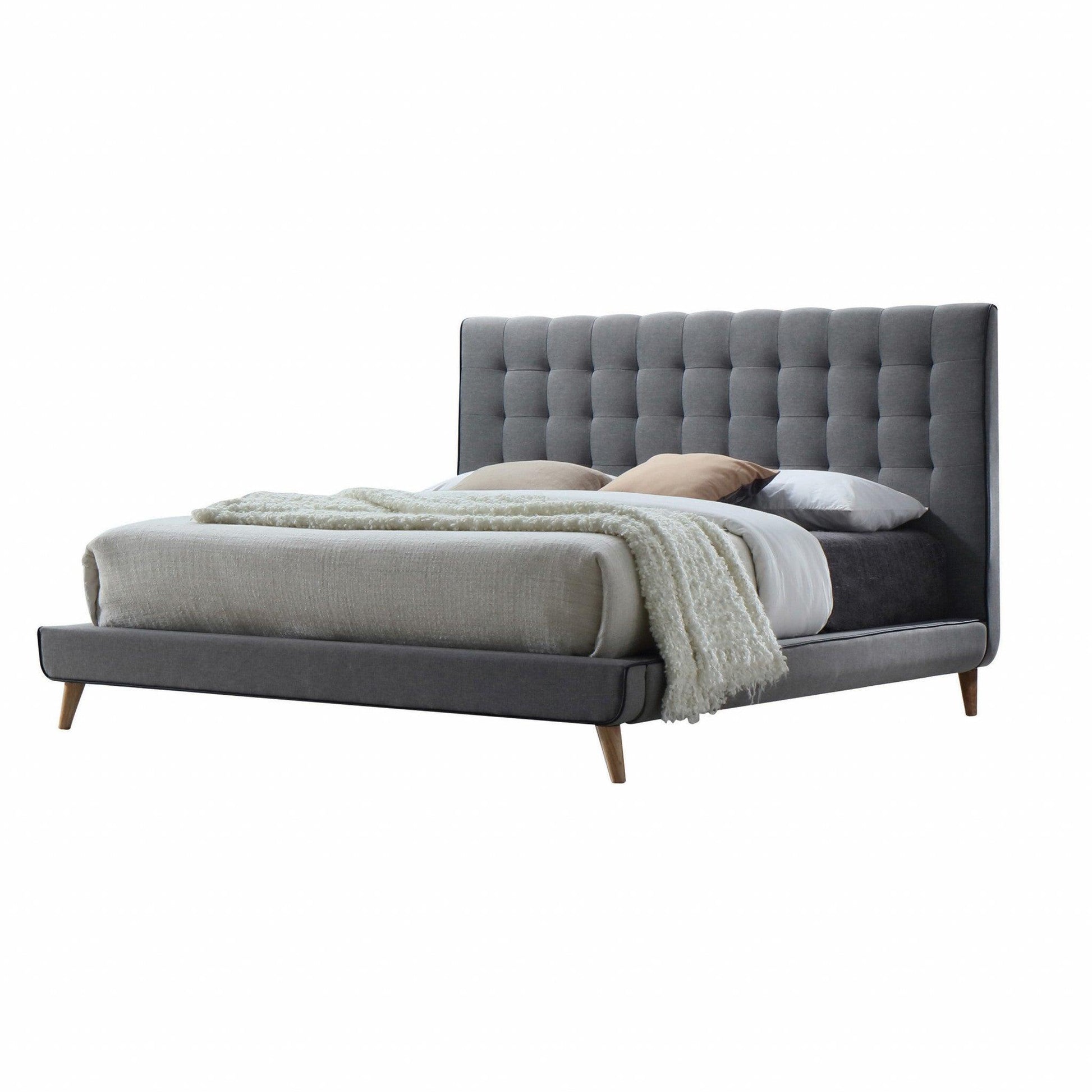 King Tufted Gray And Light Gray Upholstered Linen Bed - FurniFindUSA