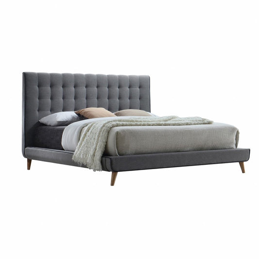 Light Gray Queen Tufted Upholstered Linen Bed Frame HomeRoots