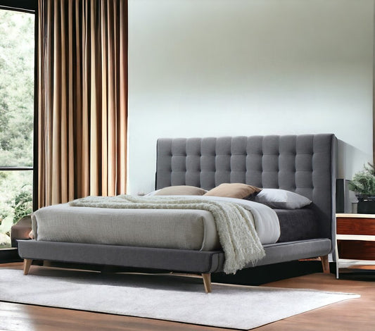 Light Gray Queen Tufted Upholstered Linen Bed Frame HomeRoots