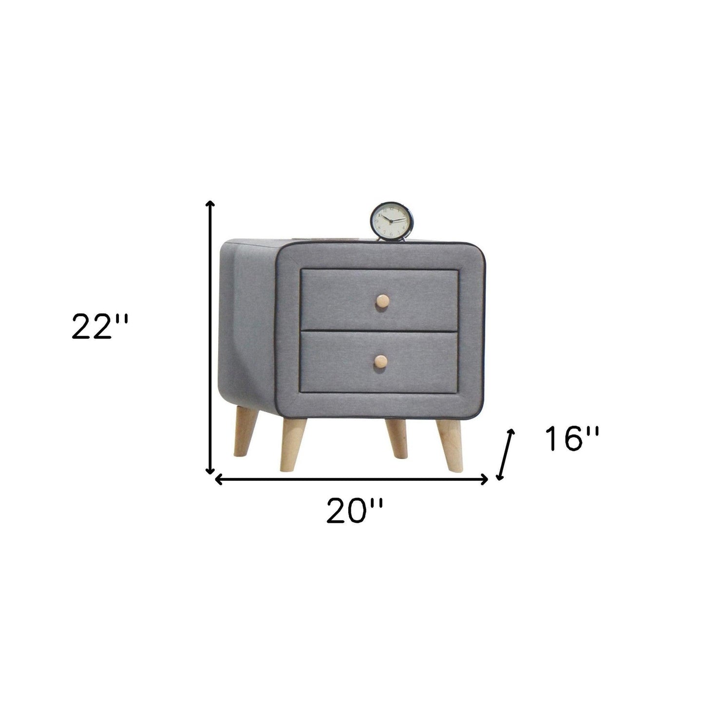 22" Light Gray Two Drawers Nightstand - FurniFindUSA