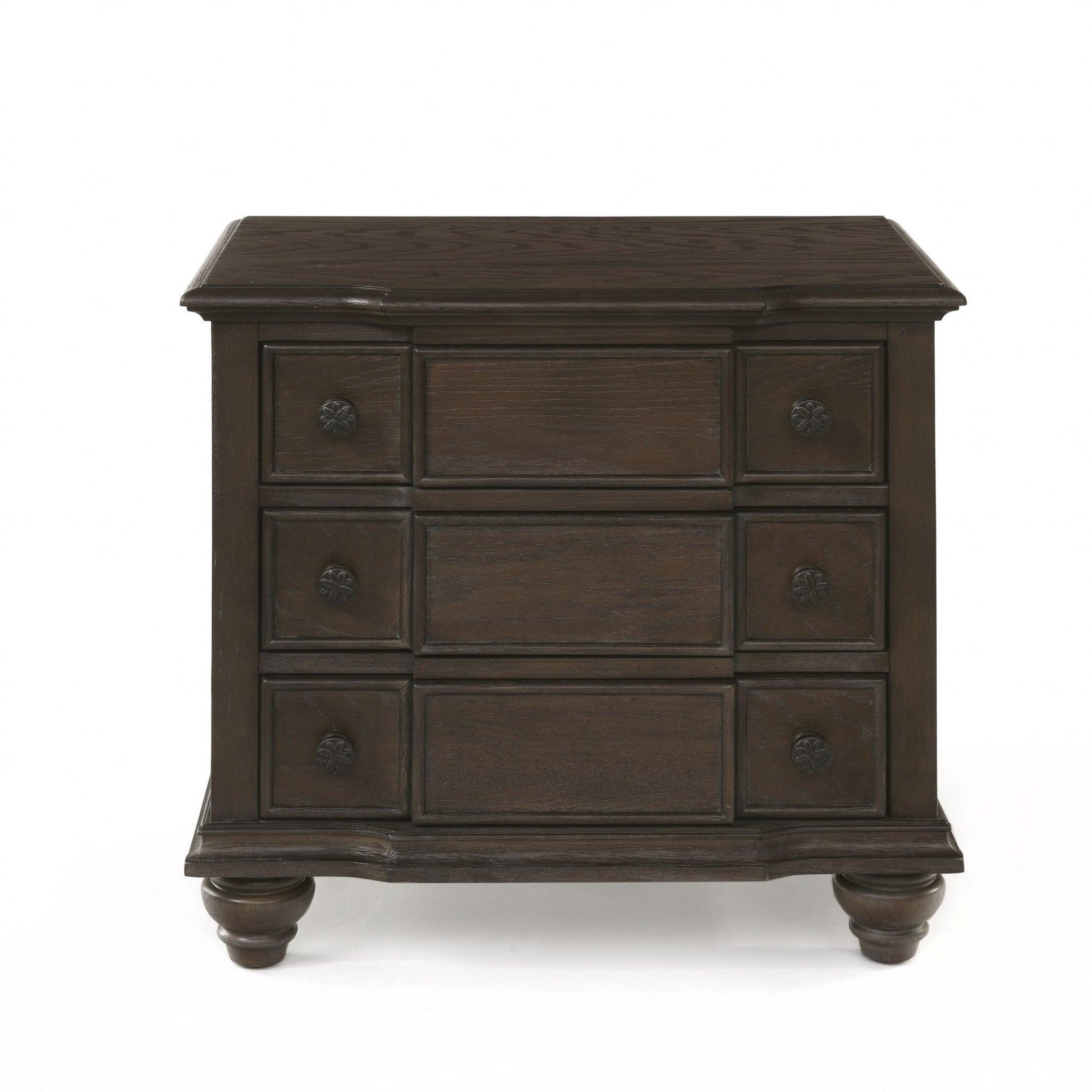 26" Brown Three Drawers Solid Wood Nightstand - FurniFindUSA