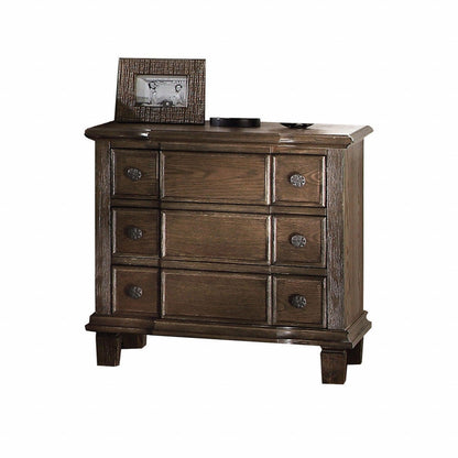 26" Brown Three Drawers Solid Wood Nightstand - FurniFindUSA