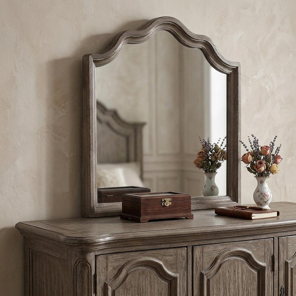 40" Gray Solid Wood Arch Dresser Mount Framed Mirror HomeRoots