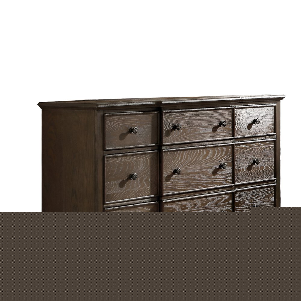 60" Dark Brown Solid Wood Nine Drawer Double Dresser HomeRoots