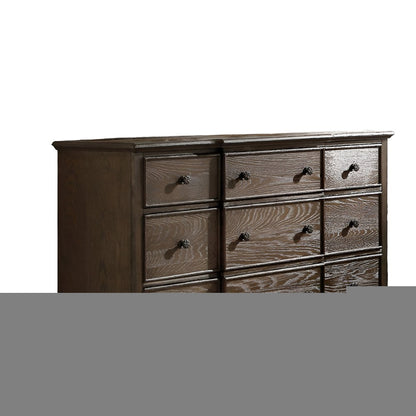 60" Dark Brown Solid Wood Nine Drawer Double Dresser HomeRoots