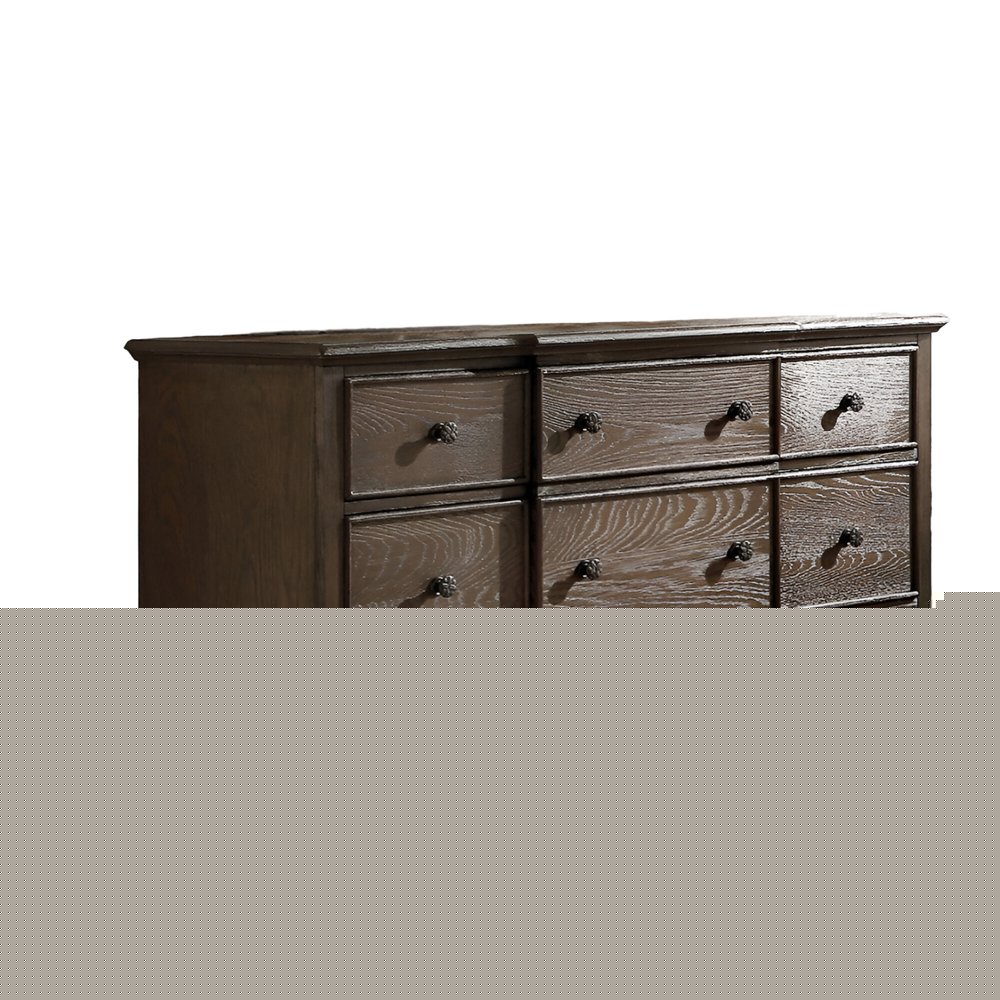 60" Dark Brown Solid Wood Nine Drawer Double Dresser HomeRoots