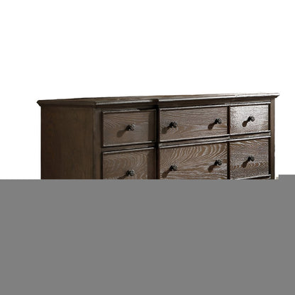 60" Dark Brown Solid Wood Nine Drawer Double Dresser HomeRoots