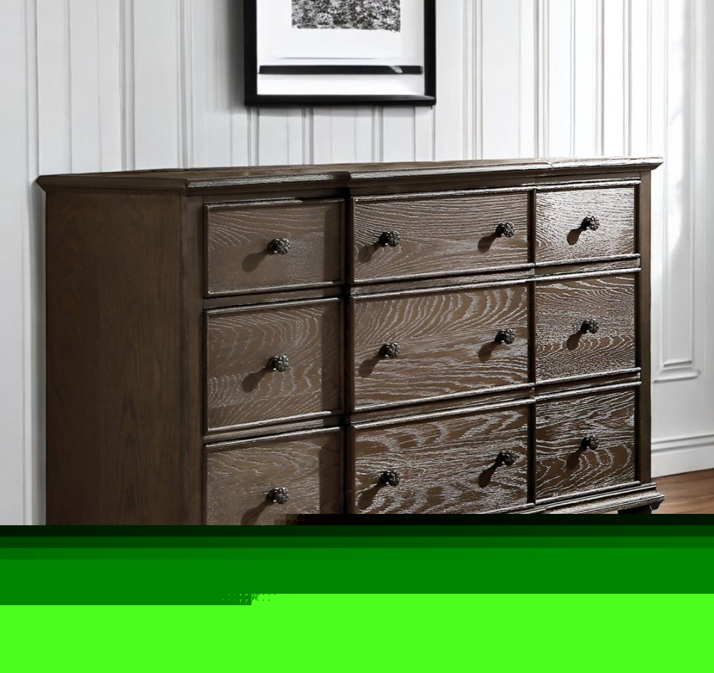 60" Dark Brown Solid Wood Nine Drawer Double Dresser HomeRoots