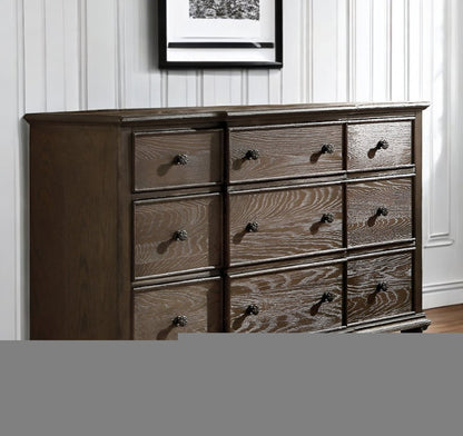 60" Dark Brown Solid Wood Nine Drawer Double Dresser HomeRoots