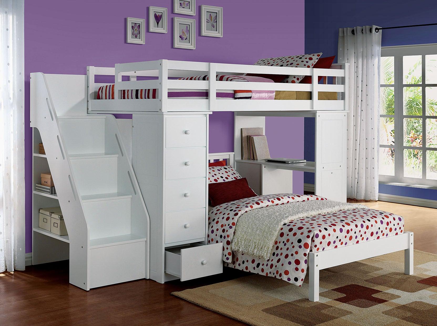 66" White Five Tier Standard Bookcase With Five Drawers - FurniFindUSA