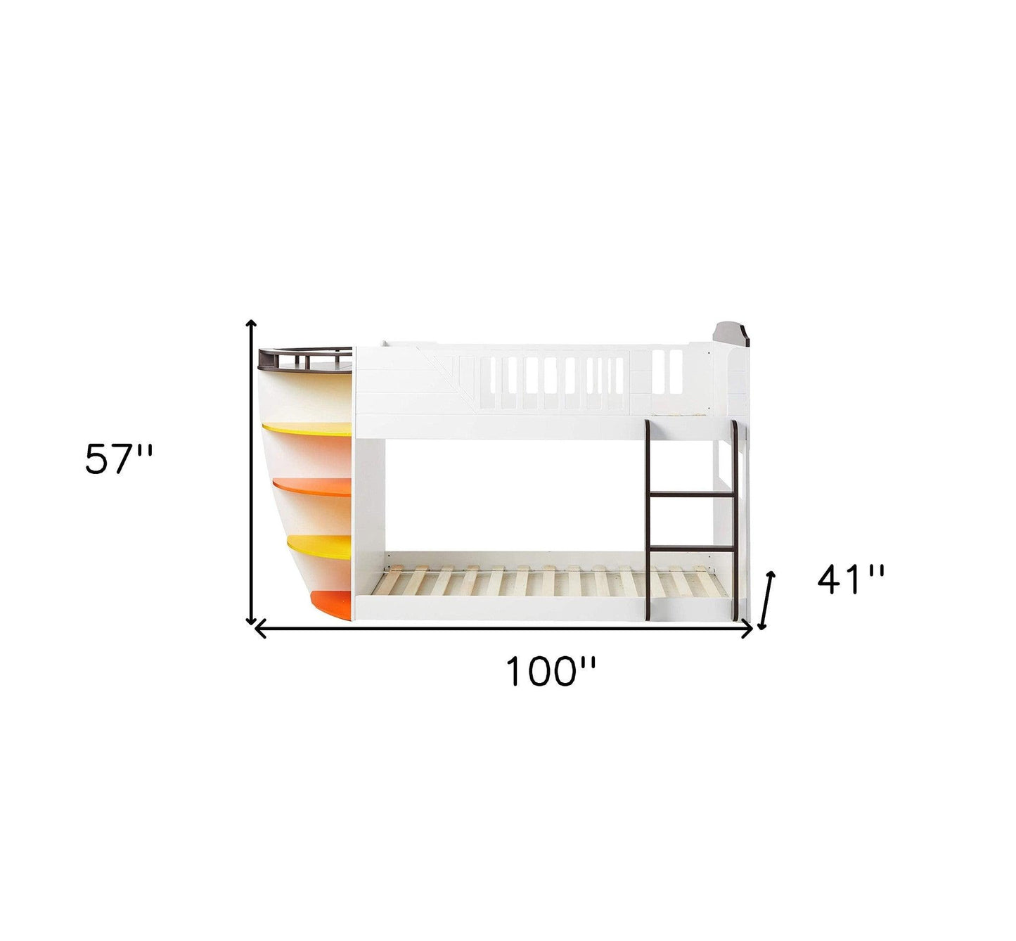 100" X 41" X 57" White And Chocolate Twin Over Twin Bunk Bed With Storage Shelf - FurniFindUSA