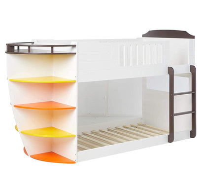 100" X 41" X 57" White And Chocolate Twin Over Twin Bunk Bed With Storage Shelf - FurniFindUSA