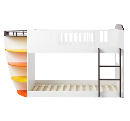 100" X 41" X 57" White And Chocolate Twin Over Twin Bunk Bed With Storage Shelf - FurniFindUSA