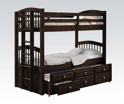 80" X 41" X 71" Espresso Twin Over Twin Bunk Bed And Trundle With 3 Drawers - FurniFindUSA