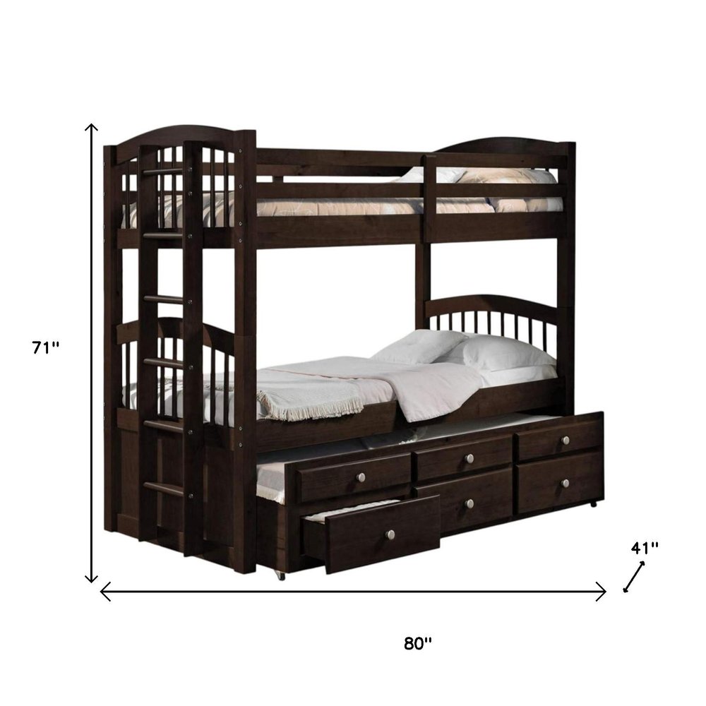 Espresso Twin Over Twin Solid Wood Bunk Bed With Trundle And Storage HomeRoots
