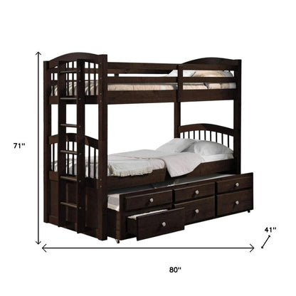 Espresso Twin Over Twin Solid Wood Bunk Bed With Trundle And Storage HomeRoots