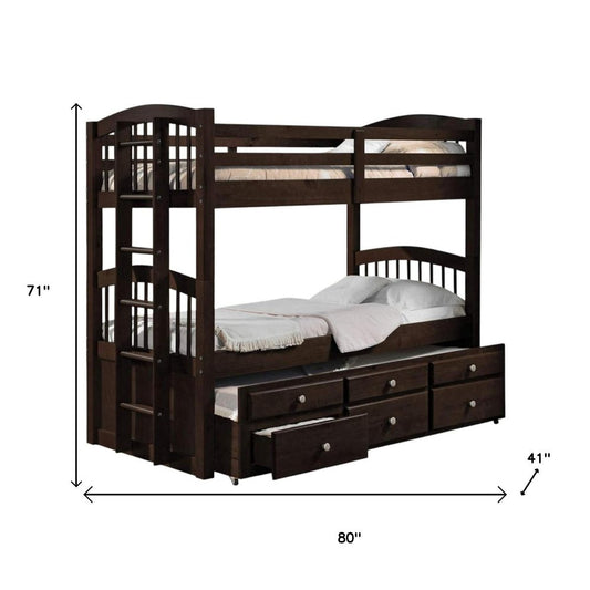 Espresso Twin Over Twin Solid Wood Bunk Bed With Trundle And Storage HomeRoots