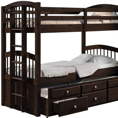 Espresso Twin Over Twin Solid Wood Bunk Bed With Trundle And Storage HomeRoots