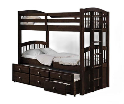 80" X 41" X 71" Espresso Twin Over Twin Bunk Bed And Trundle With 3 Drawers - FurniFindUSA