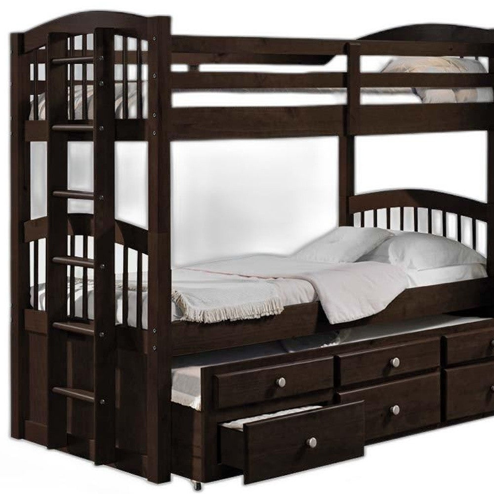 80" X 41" X 71" Espresso Twin Over Twin Bunk Bed And Trundle With 3 Drawers