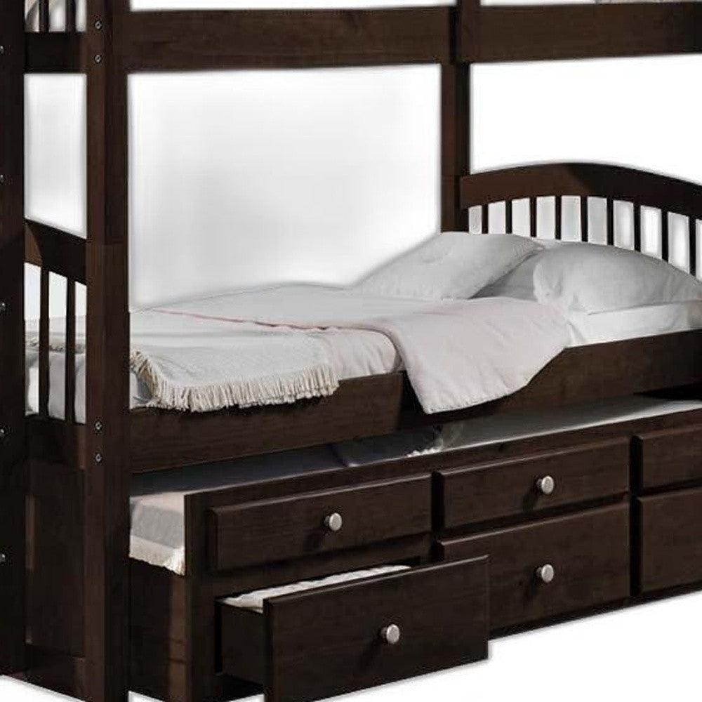 80" X 41" X 71" Espresso Twin Over Twin Bunk Bed And Trundle With 3 Drawers - FurniFindUSA