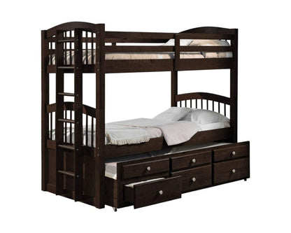 Espresso Twin Over Twin Solid Wood Bunk Bed With Trundle And Storage HomeRoots