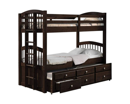 Espresso Twin Over Twin Solid Wood Bunk Bed With Trundle And Storage HomeRoots
