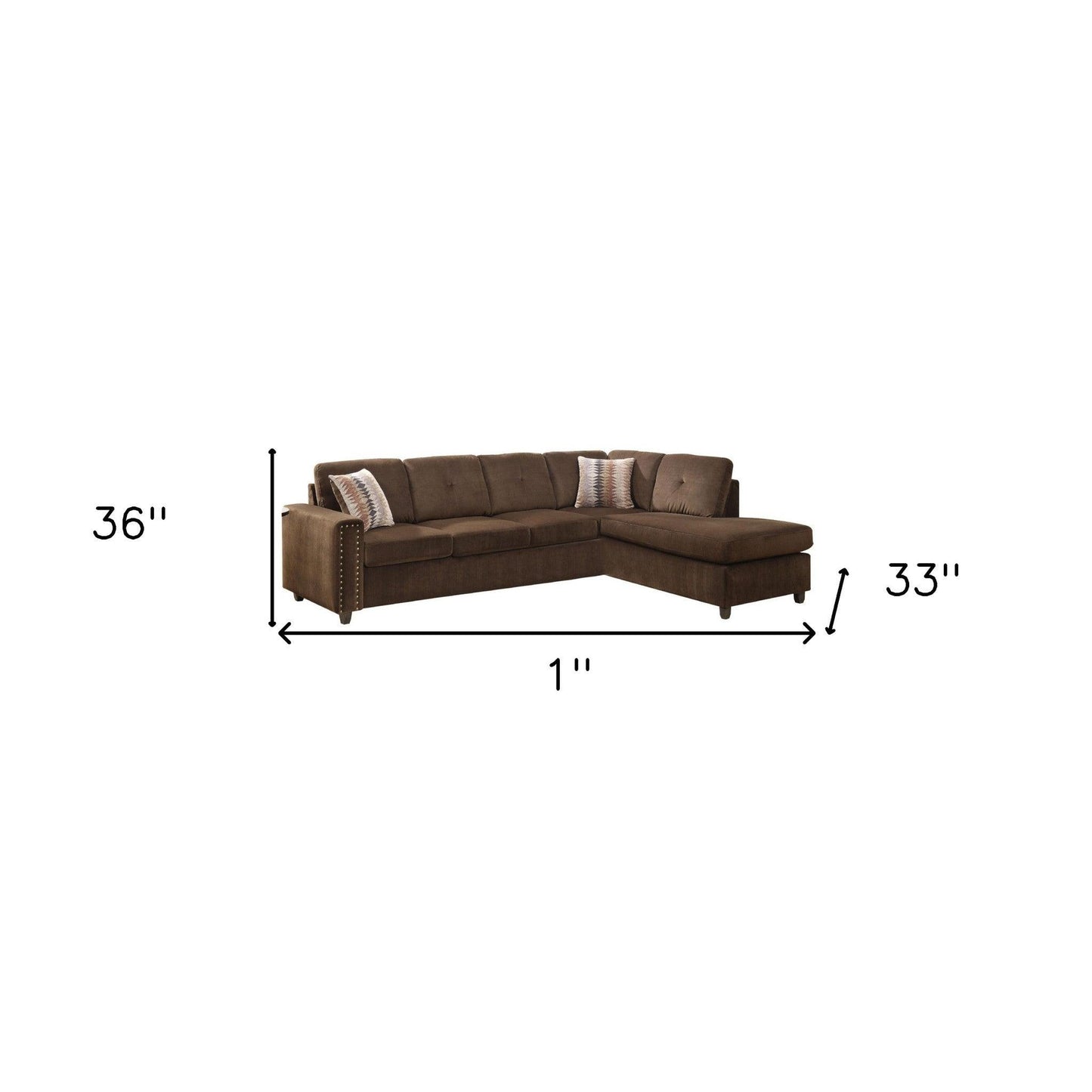 Chocolate Velvet L Shaped Two Piece Sofa and Chaise Sectional - FurniFindUSA