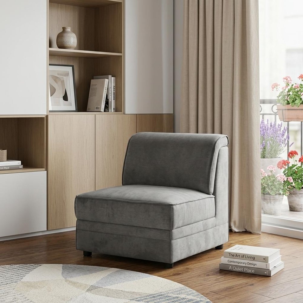 30" Gray and Black Velvet Slipper Chair HomeRoots